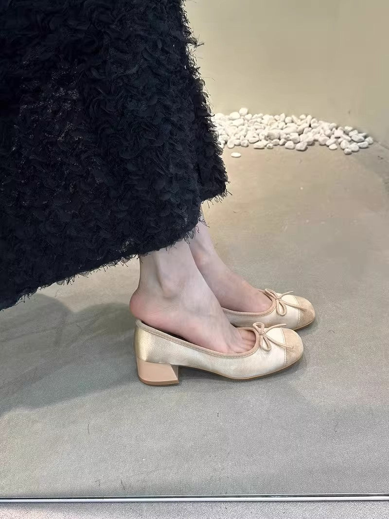 Damen elegante Ballerina-Schuhe mit glänzender Oberfläche und komfortablem Blockabsatz EB
