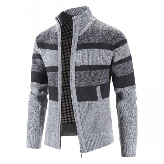 Herren modischer Strickpullover mit durchgehendem Reißverschluss und gestreiftem Design EB