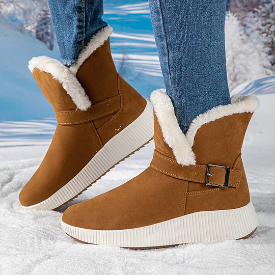 Damen gefütterte Winterstiefel mit modischer Schnallenapplikation und rutschfester Sohle EB