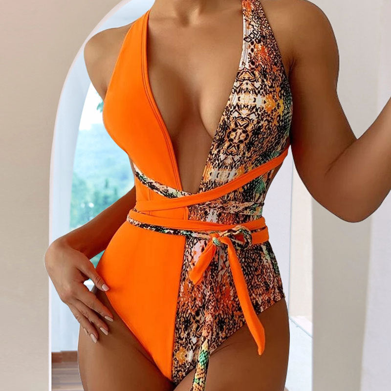 Damen Einteiliger Badeanzug mit raffinierten Schlangenprint-Details EB