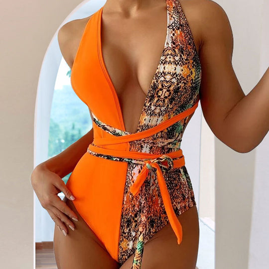 Damen Einteiliger Badeanzug mit raffinierten Schlangenprint-Details EB