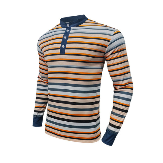 Herren Langarm-Henley-Shirt mit strukturiertem Streifenmuster und bequemen Kragen EB