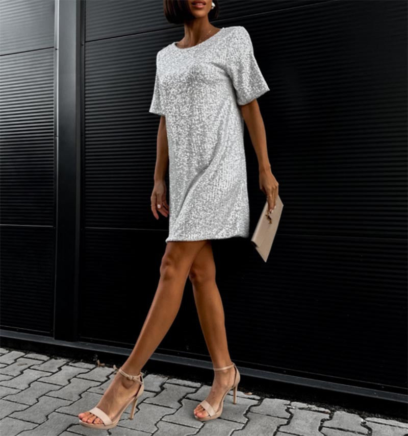 Damen festliches Cocktailkleid aus funkelndem Material mit leichtem A-Linien-Schnitt EB