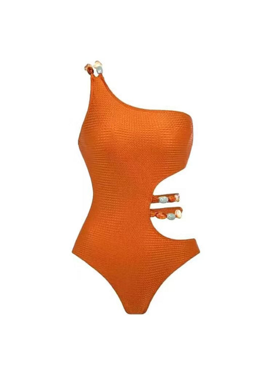Damen Badeanzug-Set mit asymmetrischem Oberteil und elegantem Sarong EB