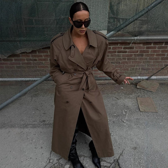 Damen eleganter Trenchcoat mit Taillengürtel und hochgeschlossenem Kragen EB