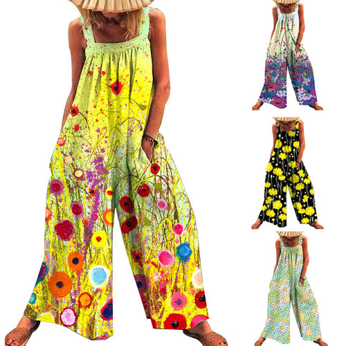 Damen lässiger Jumpsuit mit floralem Muster und weitem Schnitt EB