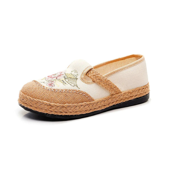 Damen klassische Espadrilles mit handgestickten Blumenmotiven EB