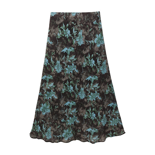 Damen  fließender Maxirock mit A-Linie und feinem Vintage-Print EB