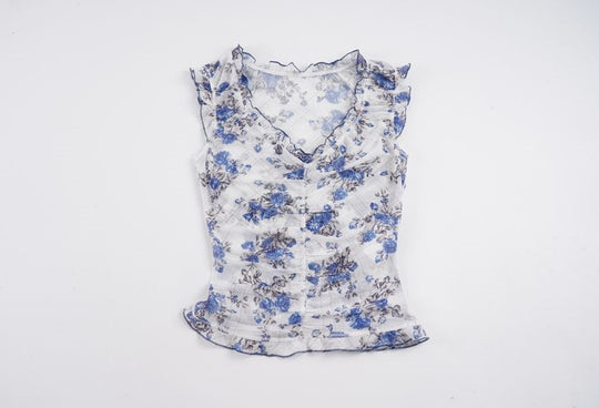 Damen Elegantes Spitzenoberteil mit floralen Akzenten und Rüschen EB