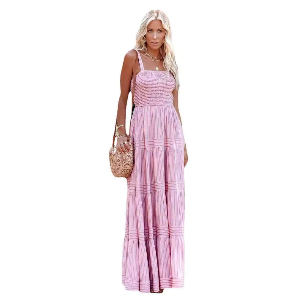 Damen Maxikleid mit leichtem Rüschenstil und elastischem Bustier EB
