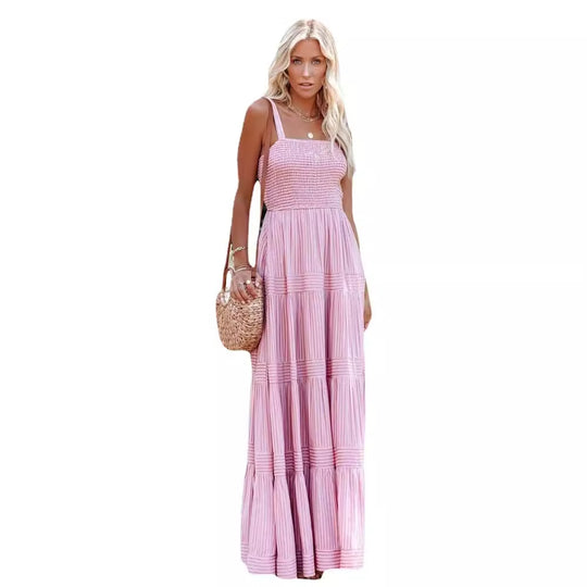 Damen Maxikleid mit leichtem Rüschenstil und elastischem Bustier EB