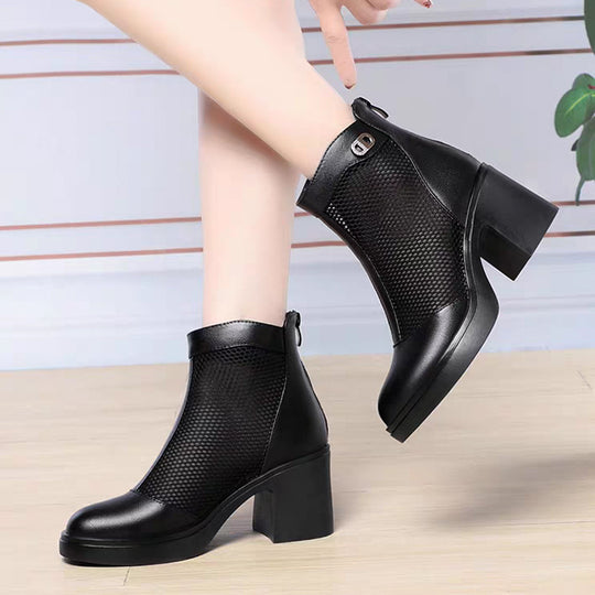 Damen Modische Stiefeletten mit luftiger Netzstruktur und robustem Blockabsatz EB