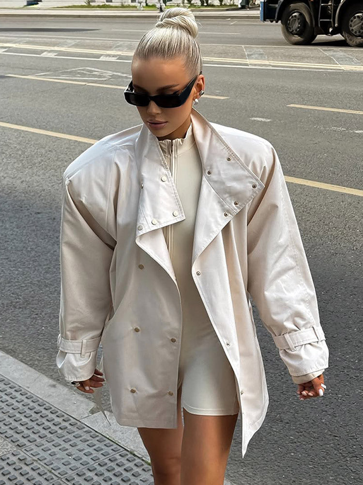 Damen oversized Trenchcoat mit doppeltem Kragen EB