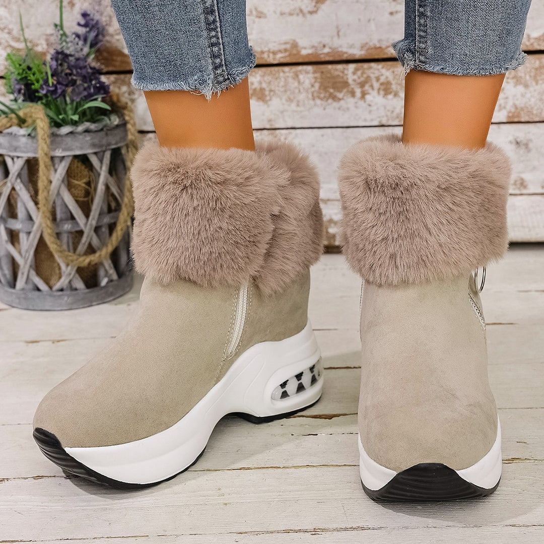 Damen Winterliche Sneaker-Stiefel mit flauschigem Kunstfellkragen und innovativer Sohle EB