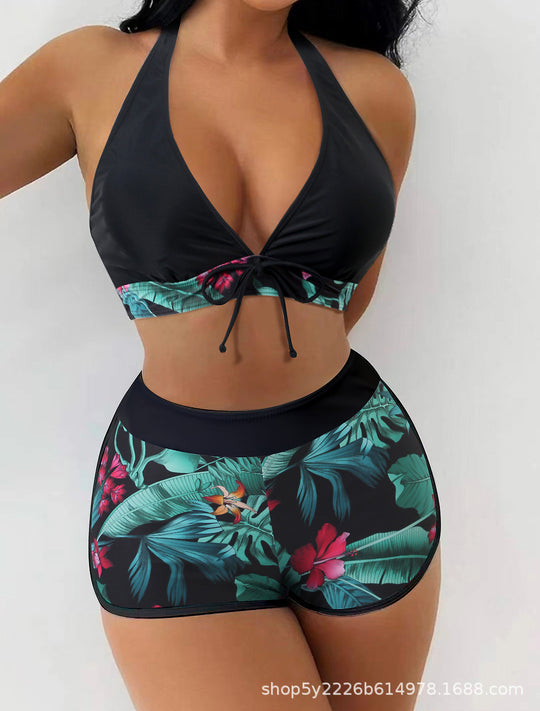 Damen Sportlicher Bikini-Shorts-Set mit neckholder Oberteil EB