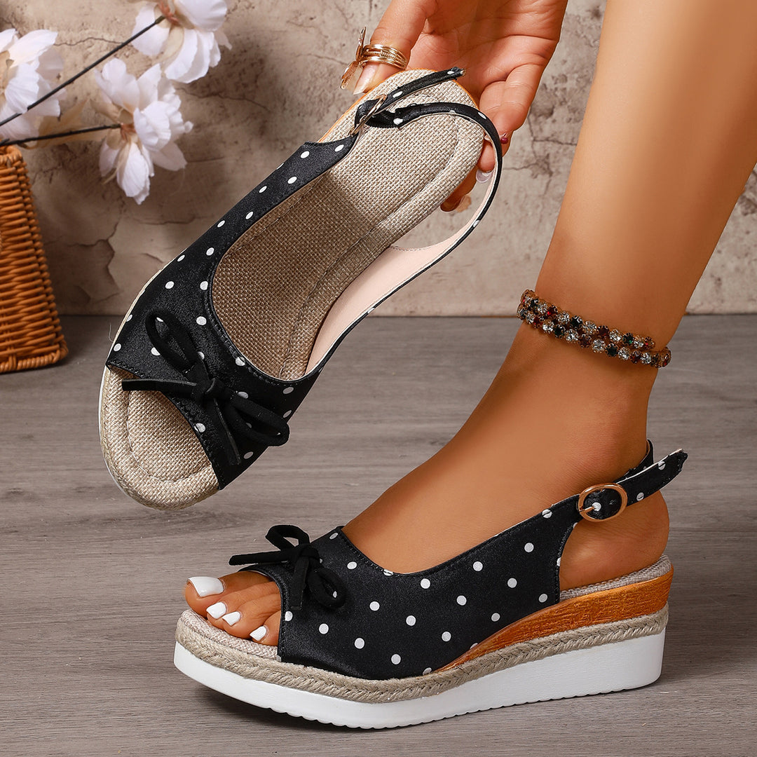 Damen Sling-Sandalen mit elegantem Punktmuster und dekorativer Schleife EB