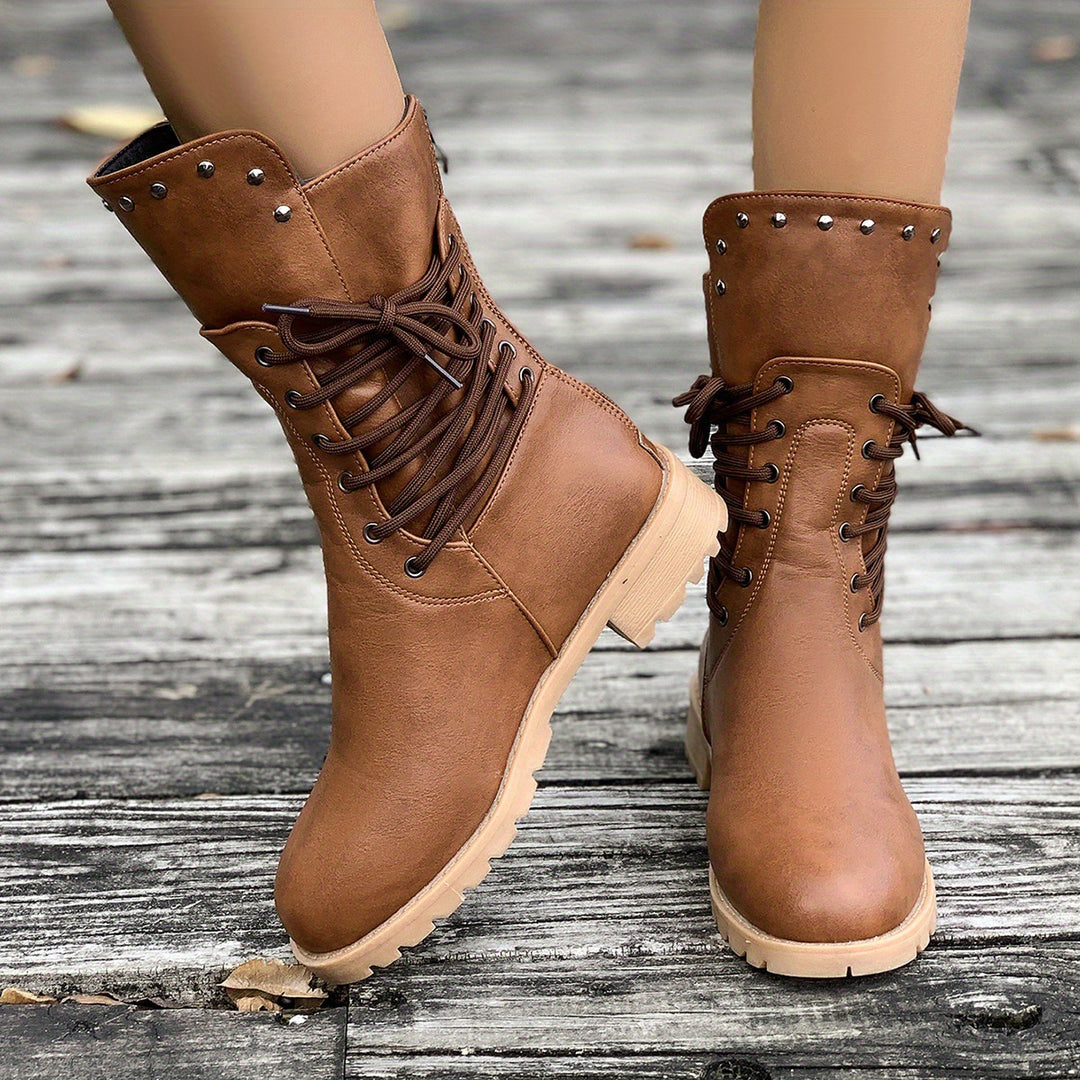 Damen modische Schnürstiefel mit einzigartigen Nietenakzenten EB