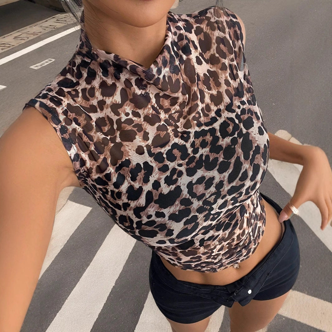 Damen figurbetonte Bluse im Leopardenmuster EB