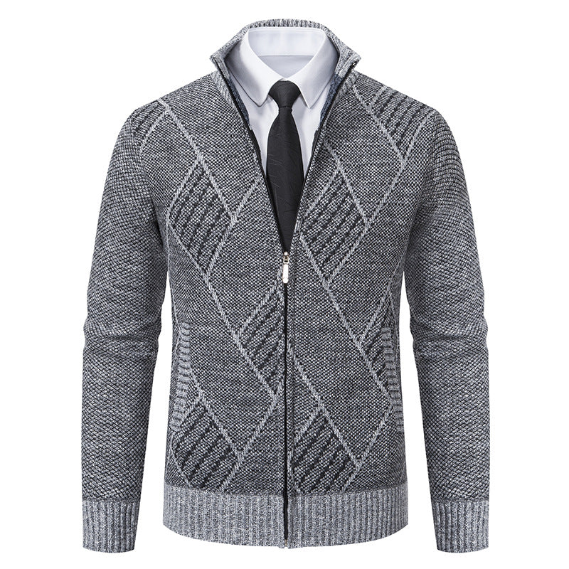 Herren modische Strickjacke mit hochabschließendem Kragen und stilvollem Zipper EB