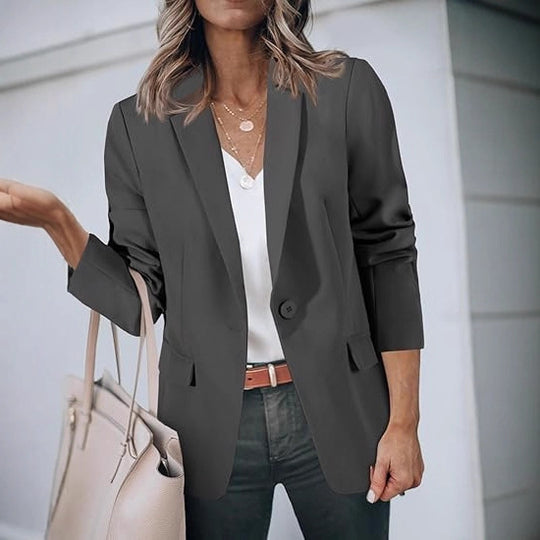 Damen Leichter Stretch-Blazer mit Schalkragen, Ein-Knopf-Verschluss und dreiviertelärmeln EB