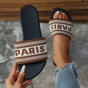 Damen Stylish Slide-Sandalen mit modischem Schriftzug EB