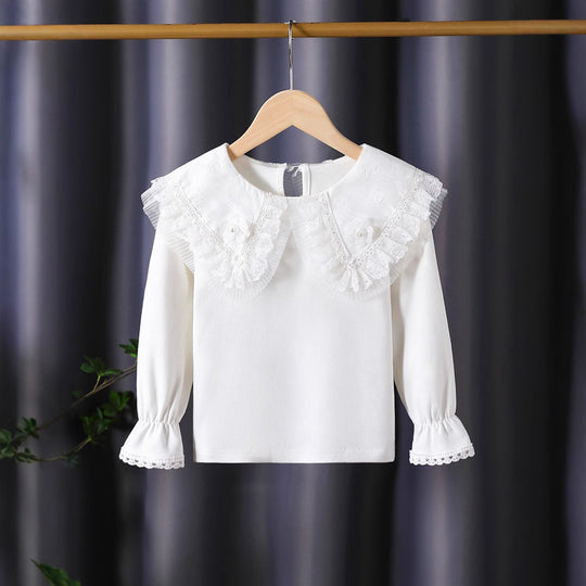 Mädchen Bluse mit üppigem Spitzenkragen und filigranen Applikationen EB