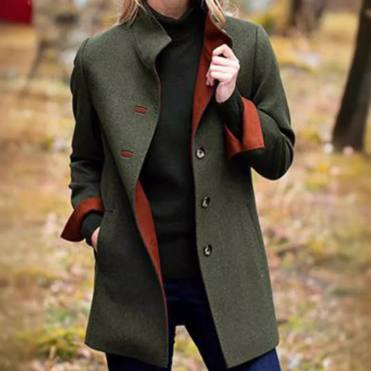 Damen eleganter Wool-Mantel mit hochwertiger Verarbeitung und Taschen EB