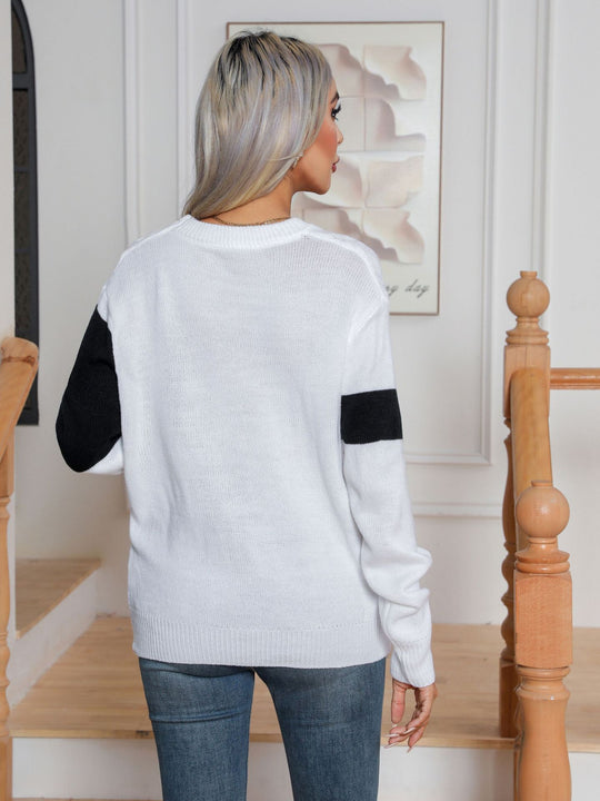 Damen Strickpullover mit modernen Kontrasten und Zopfmuster EB