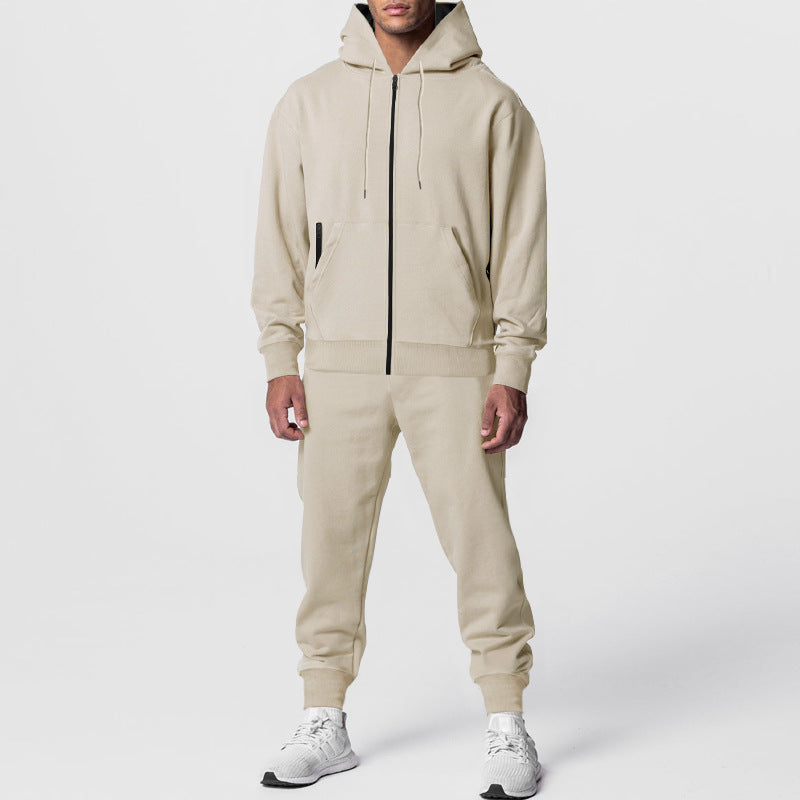 Herren nan urbanes Reißverschluss‑Hoodie mit Kängurutasche und konisch zulaufender Jogginghose Set EB