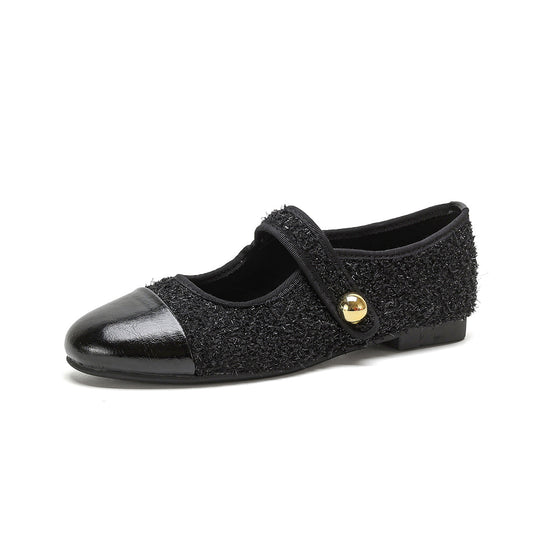 Damen Ballerinas mit dekorativem Riemen und edlem Knopf EB