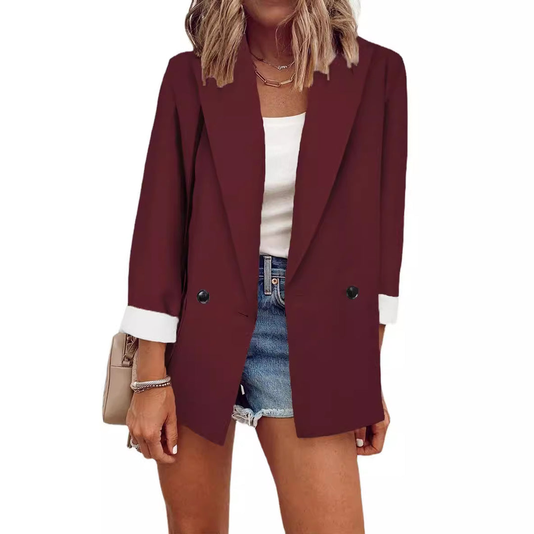 Damen nan legerer Oversize Blazer mit dreiviertelärmeln und kontrastmanschetten EB