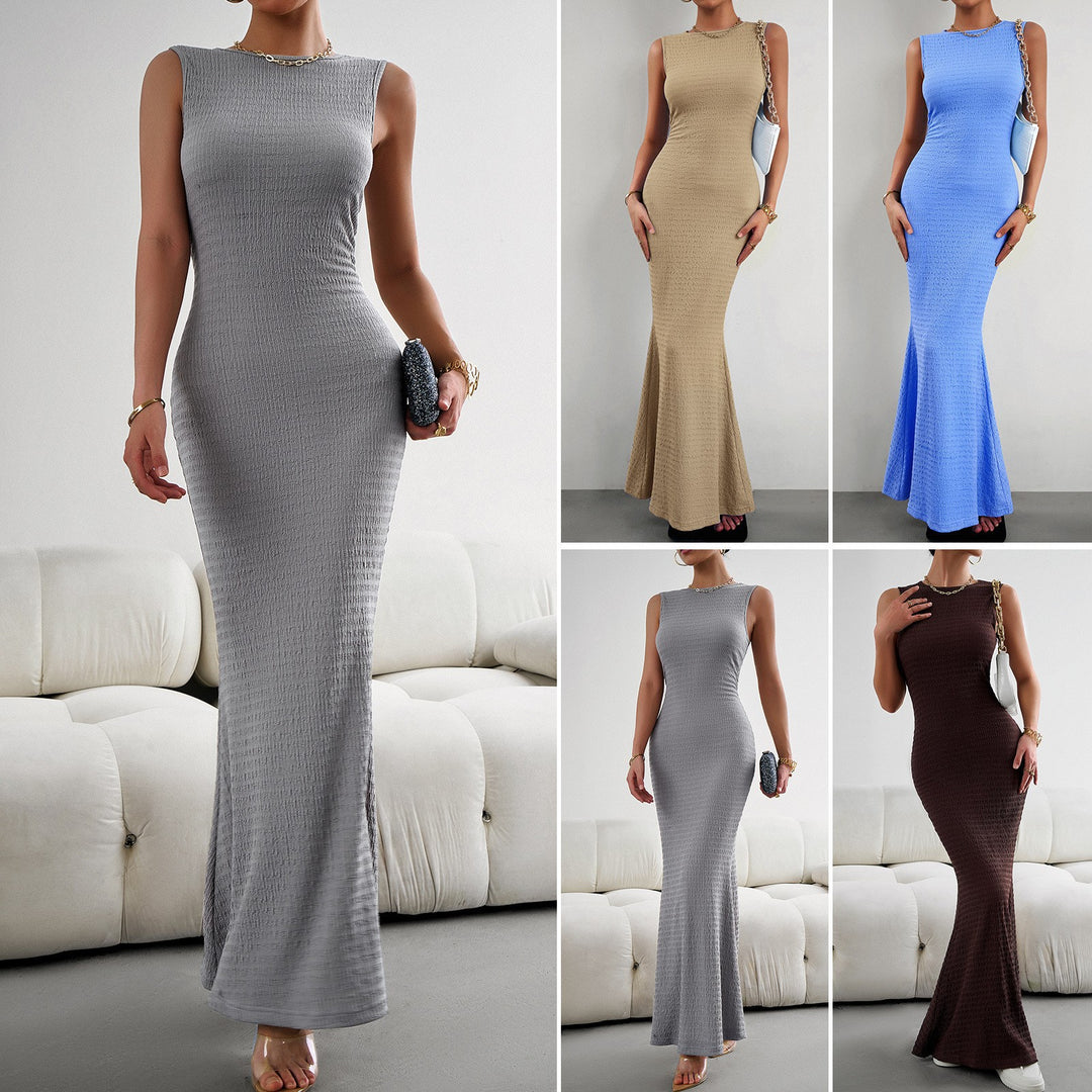 Damen figurbetontes Langarmkleid mit hohem Schlitz und elastischem Saum EB