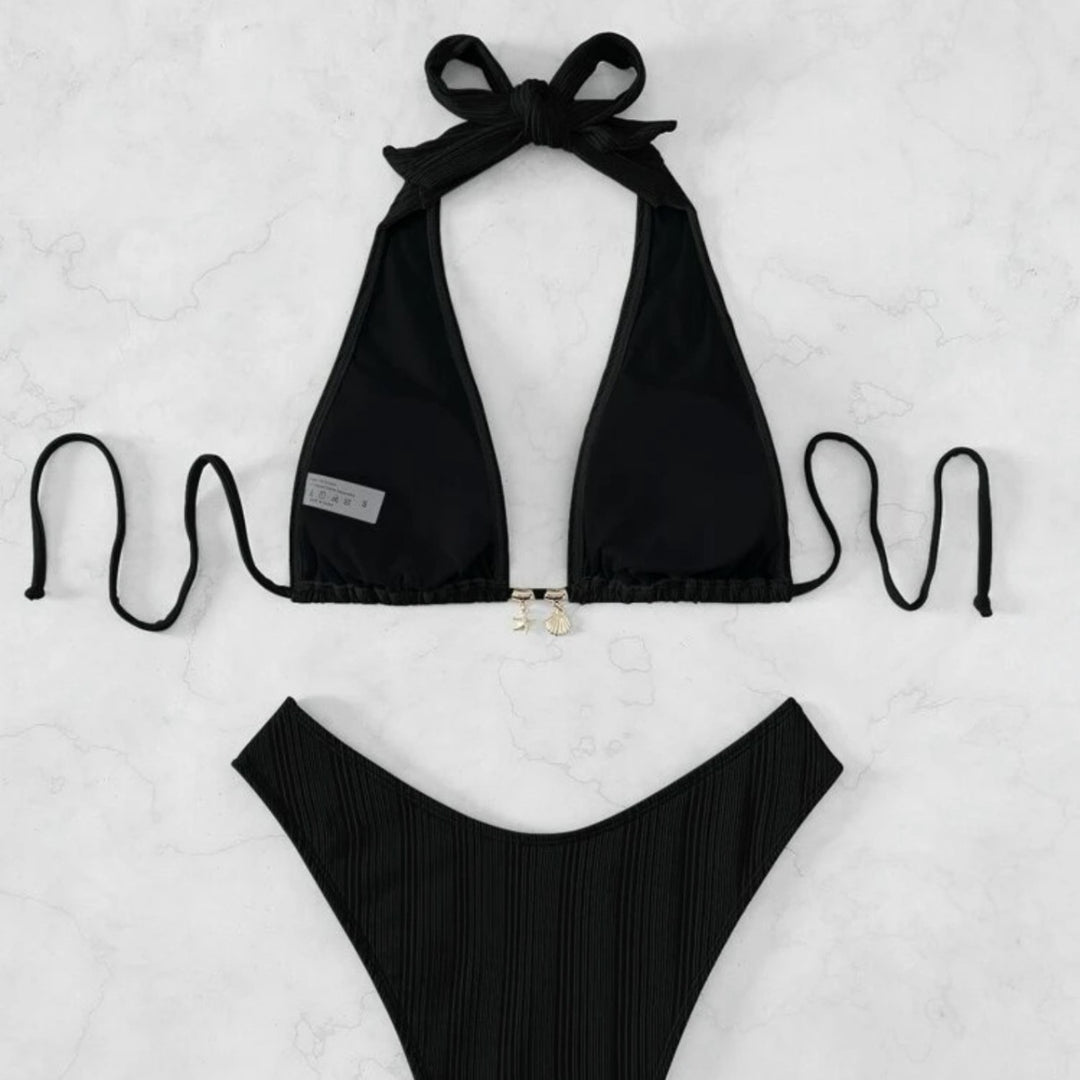 Damen Triangel-Bikini mit hoch geschnittenem Höschen und raffinierten Falten EB