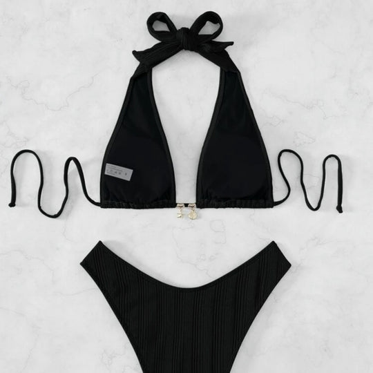 Damen Triangel-Bikini mit hoch geschnittenem Höschen und raffinierten Falten EB