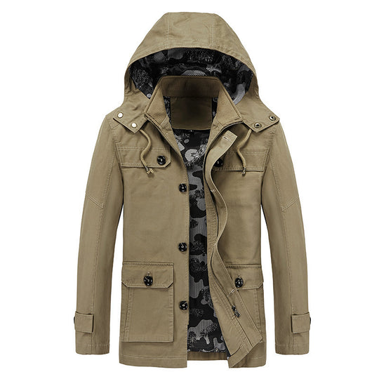 Herren Canvas-Kapuzenparka mit Tarnfutter, Utility-Taschen und verdeckter Reißverschlussleiste EB
