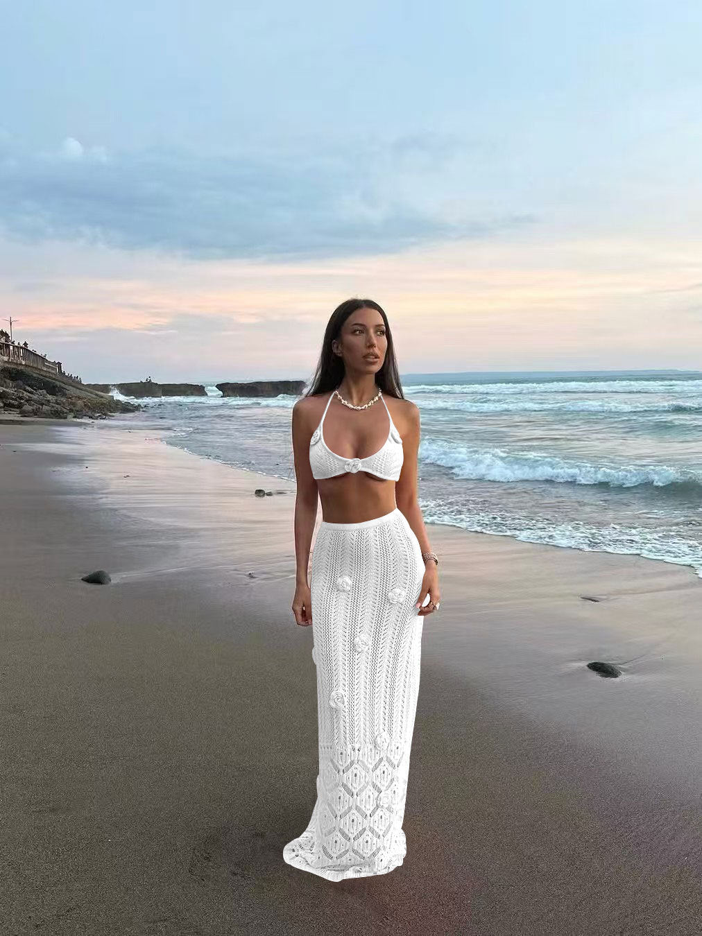 Damen Häkel-Strandkleid mit Kapuzenshirt EB