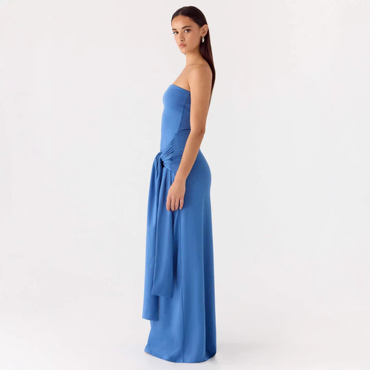 Damen Strapless Maxikleid mit elegantem Wickeldetail EB