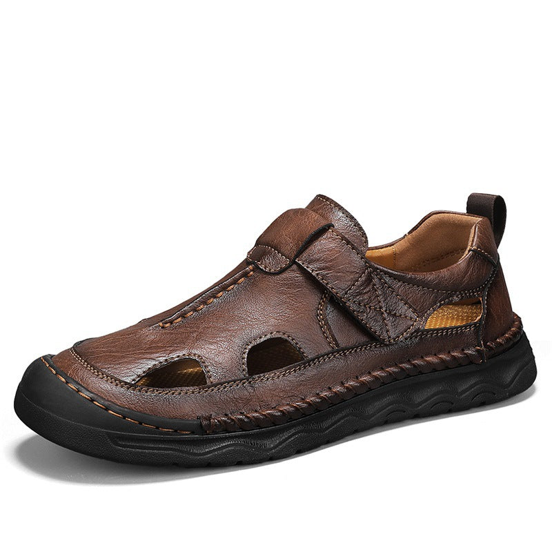 Herren Leder-Sandalen mit verstellbarem Klettverschluss und atmungsaktivem Design EB