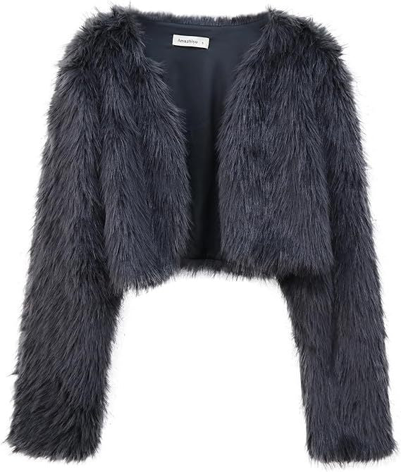 Damen Kurze glamouröse Kunstfelljacke mit lockeren Ärmeln EB