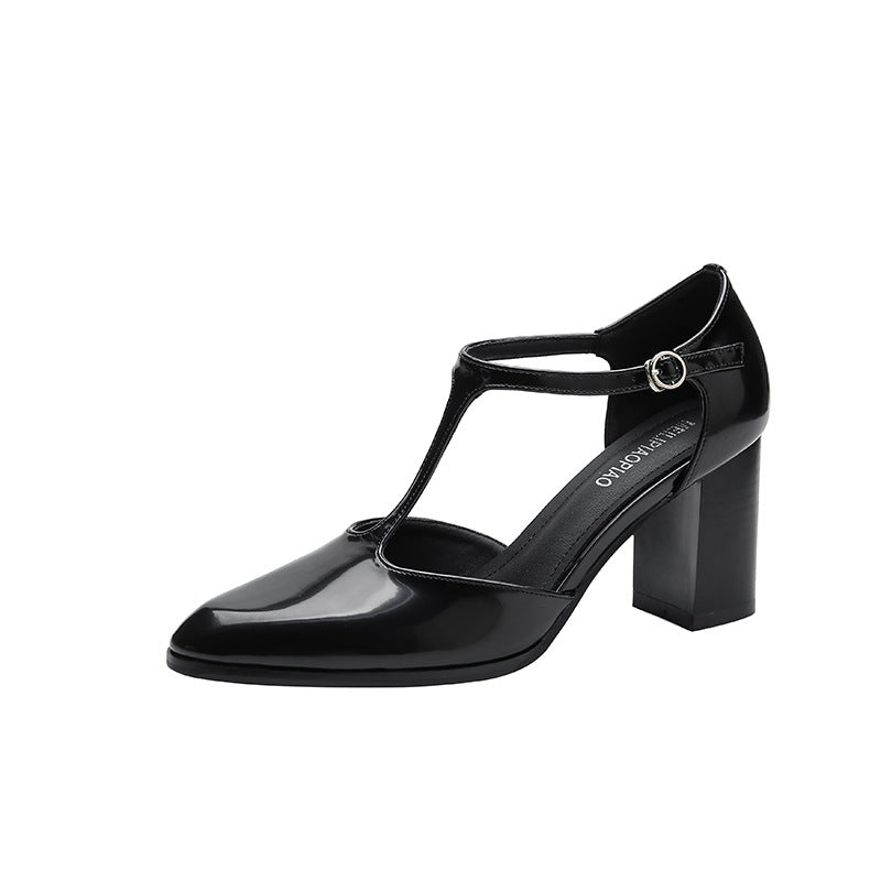 Damen Elegante T-Strap Pumps mit Blockabsatz EB