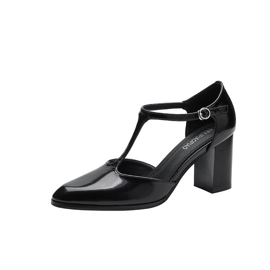 Damen Elegante T-Strap Pumps mit Blockabsatz EB