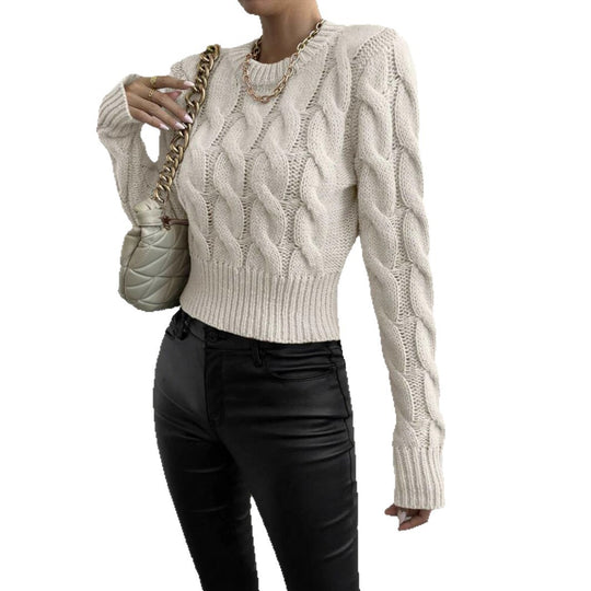 Damen Feiner Zopf‑Strickpullover mit Rundhals und gerippten Bündchen EB