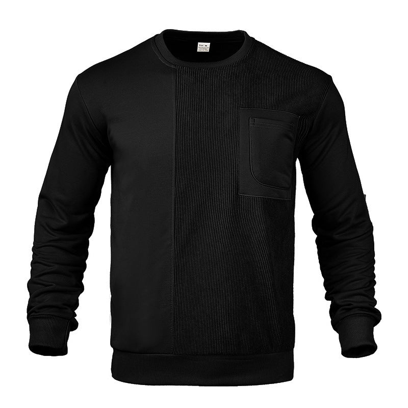 Herren nan strukturiertes Rundhals-Sweatshirt mit Brusttasche und asymmetrischem Rippenpanel EB