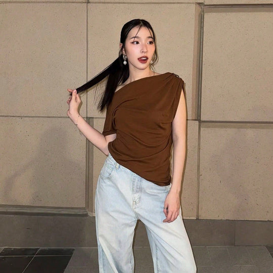Damen elegantes Oberteil mit asymmetrischem Schnitt und Rüschendetails EB