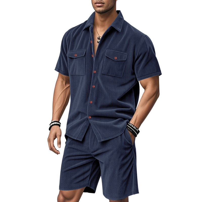 Herren Kurzarm-Hemd und Shorts Set mit praktischen Taschen und bequemer Passform EB