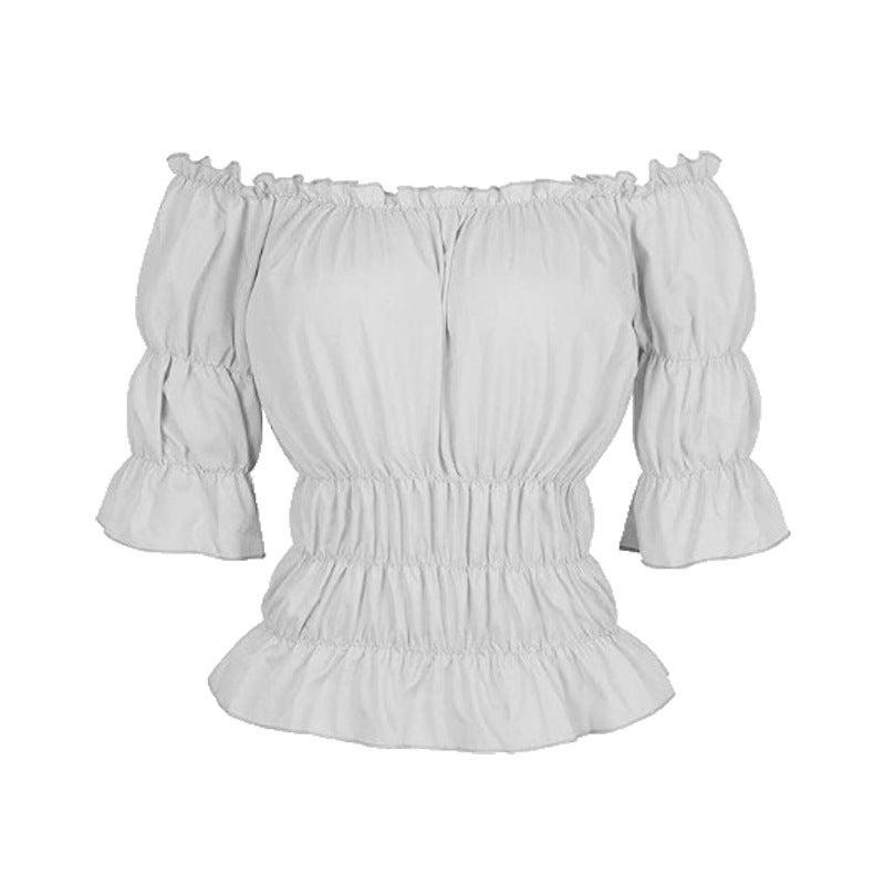 Damen Bluse mit schulterfreiem Design und Rüschendetails EB