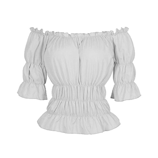 Damen Bluse mit schulterfreiem Design und Rüschendetails EB