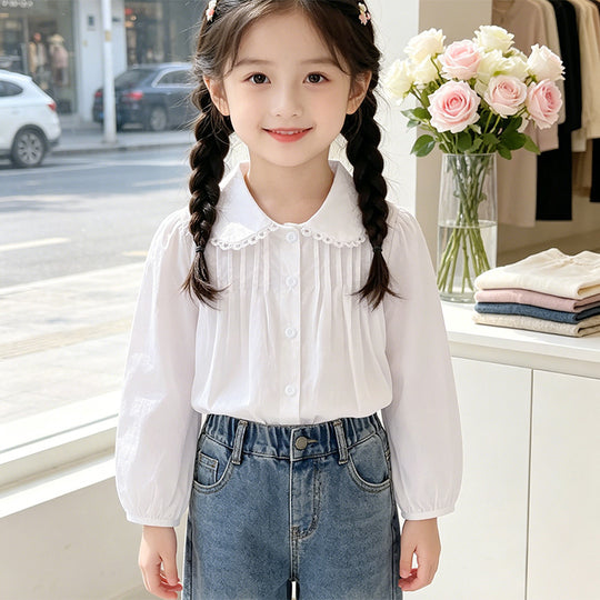 Mädchen Bluse mit Rüschendetails und elegantem Kragen EB