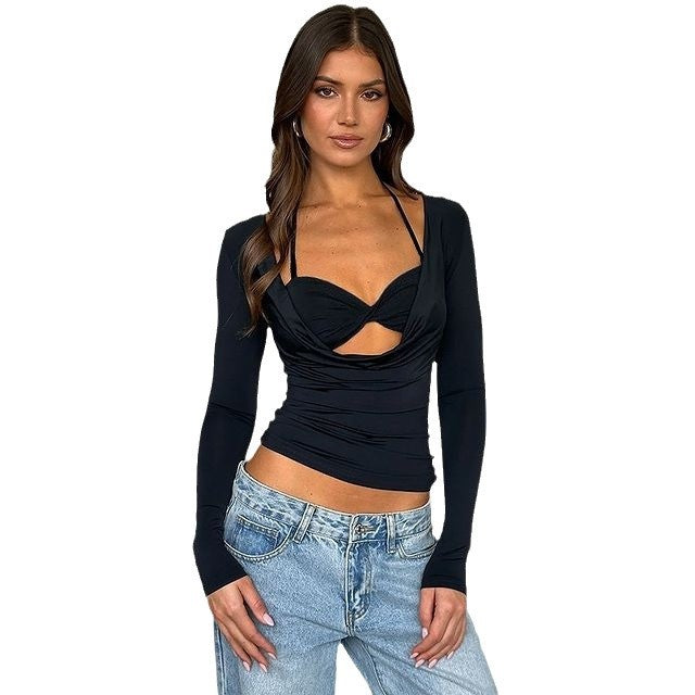 Damen figurbetontes Oberteil mit Raffungen und schulterfreiem Design EB