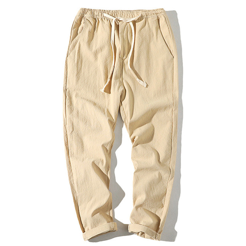 Herren nan leichte Leinenhose mit elastischem Bund und Kordelzug, tapered Schnitt und aufrollbarem Saum EB